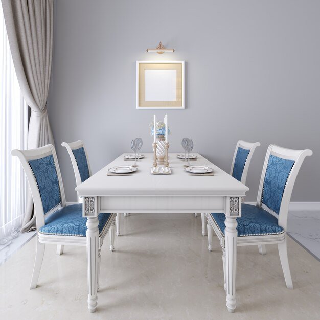 luxurious-dining-table-with-white-furniture-blue-upholstery-chairs-3d-rendering_295714-4218